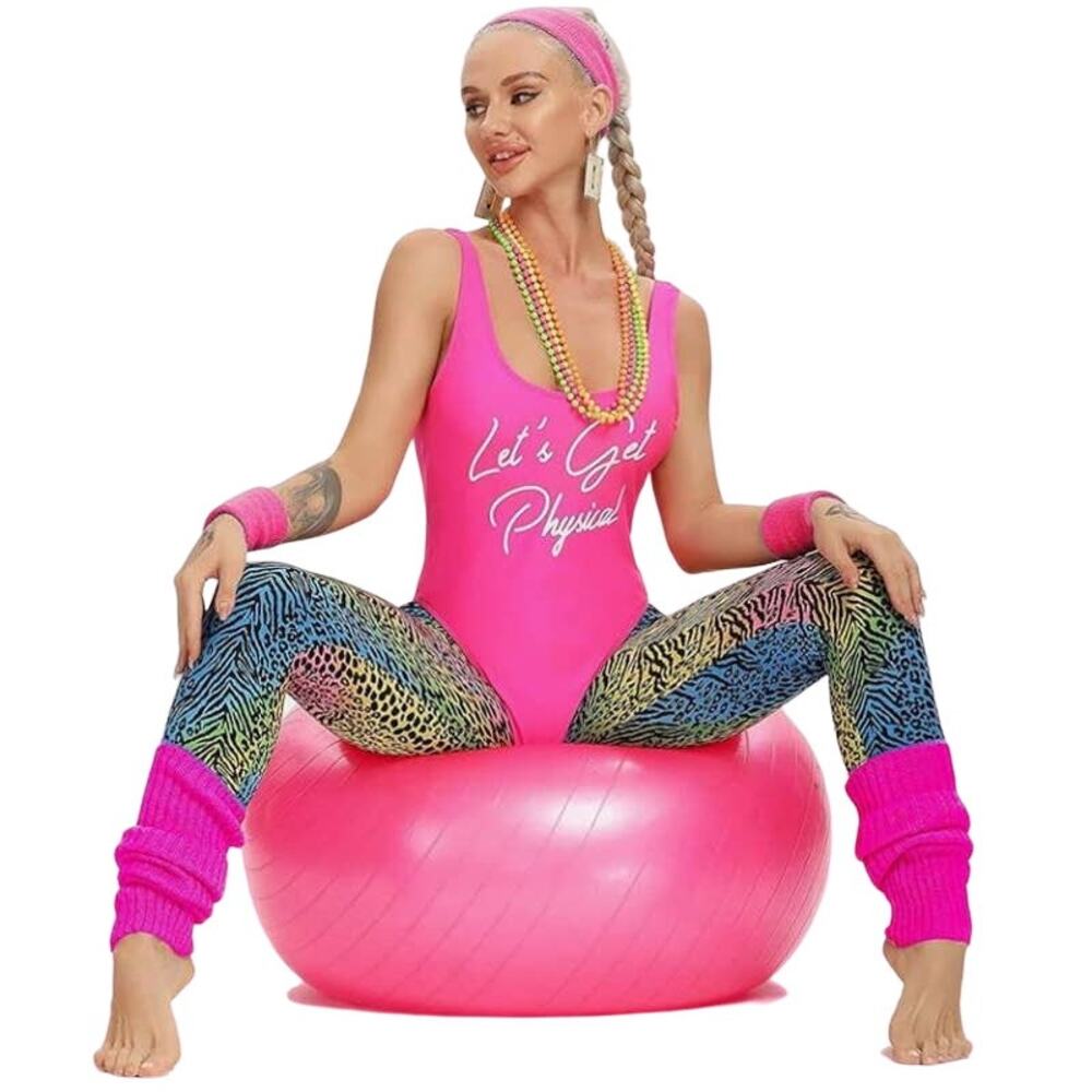 New Neon Pink Let's Get Physical 80's Workout Leotard XL
